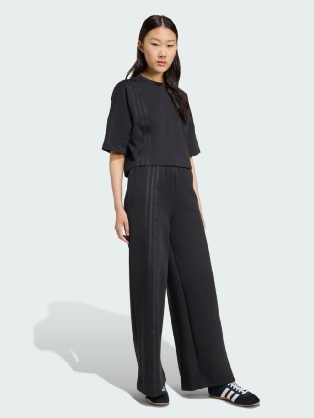adidas women Off Placed 3-Stripes Wide Pant Size XS